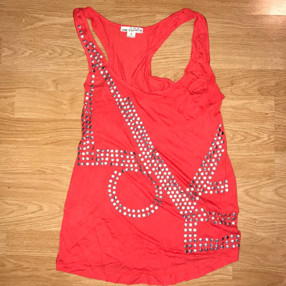 Orangey-red flowy tank